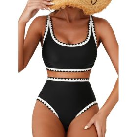 Fashion Paisley Pattern Floral Edge Sexy Bikini Swimsuit (Option: Black-S)